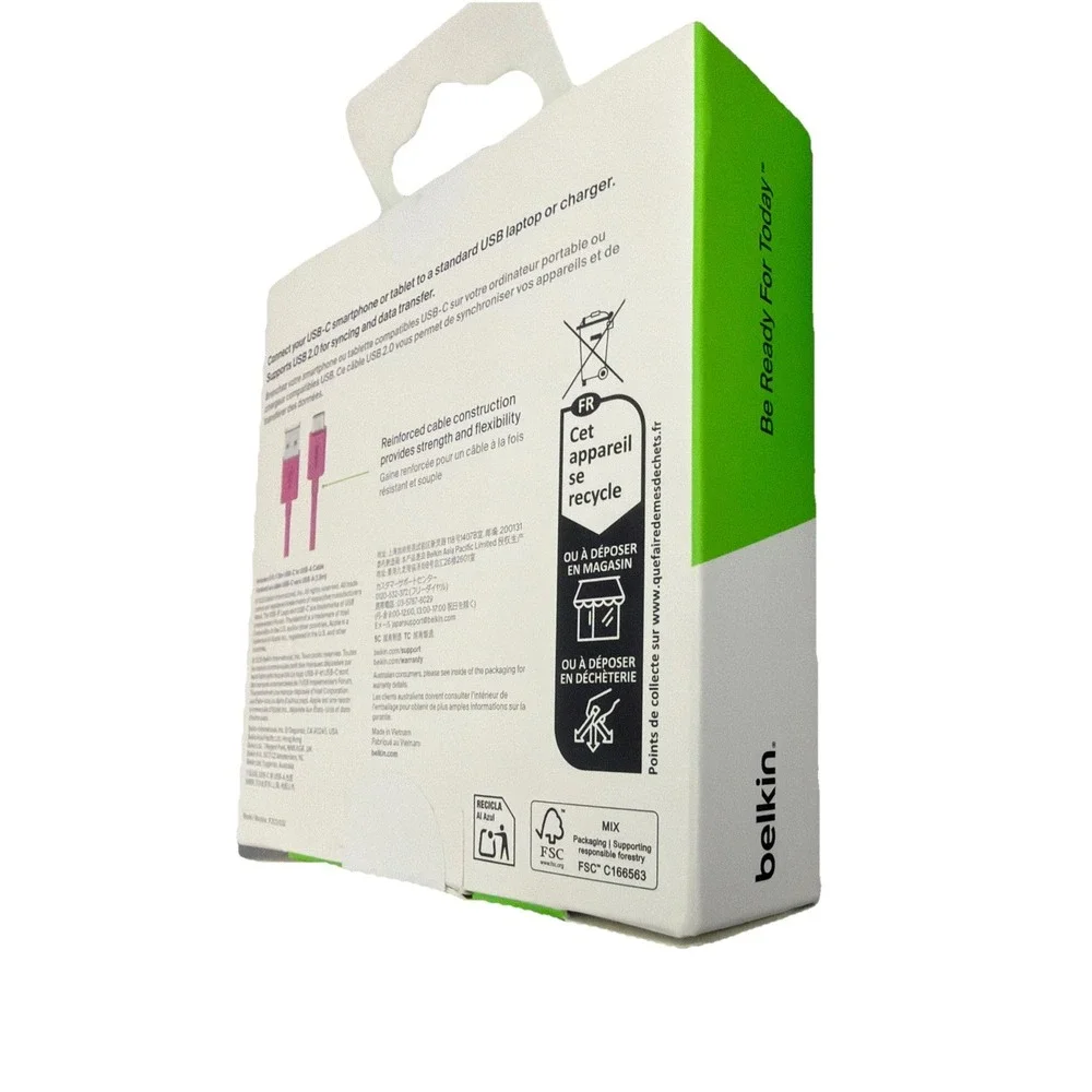 Belkin F2CU032bt06-USB 2.0 Supported USB-C to USB-A Cable (1.8m / 6ft)  PINK New